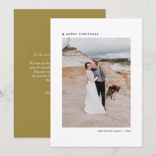 Gold kerstboom Modern Merry-kerstfoto Feestdagenkaart (Voorkant / Achterkant)