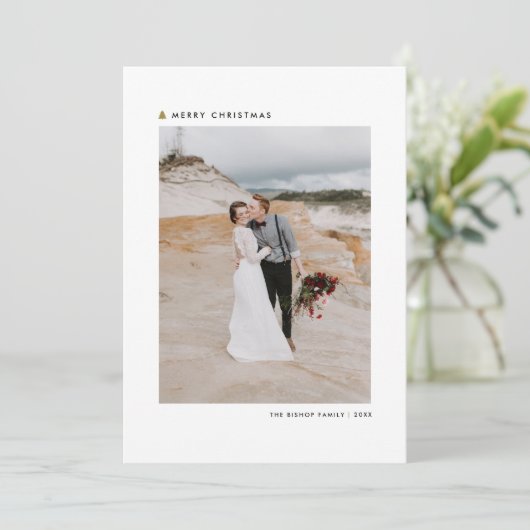 Gold kerstboom Modern Merry-kerstfoto Feestdagenkaart (Staand voorkant)