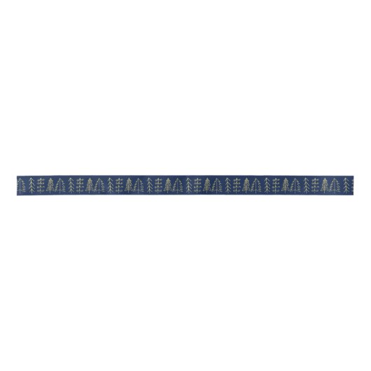 Gold Kerstboom Modern Pattern Holiday Blue Satijnen Lint (Voorkant)
