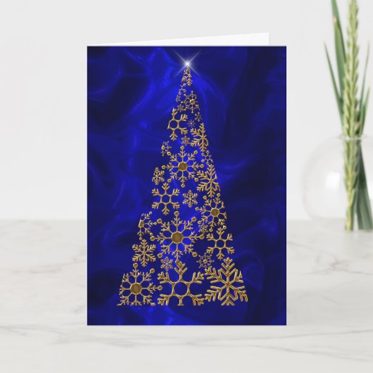 Gold kerstboom op blauw kerstfeest kaart (Voorkant)