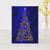 Gold kerstboom op blauw kerstfeest kaart (Gele Bloem)