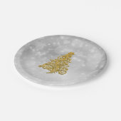 Gold kerstboom op een zilveren achtergrond papieren bordje (Gekanteld)