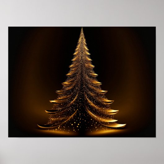 Gold kerstboom op een zwarte achtergrond. poster (Voorkant)