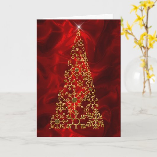Gold kerstboom op rode kerst kaart (Gele Bloem)