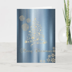 Gold kerstboom, Snowflakes Blue Metallic Feestdagen Kaart