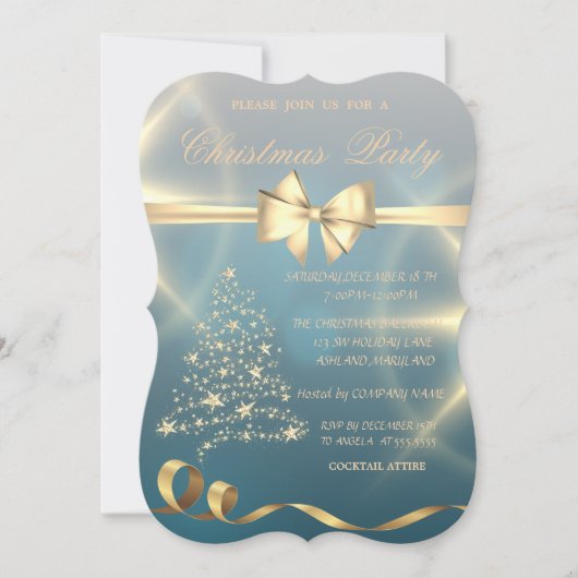 Gold kerstboom, sterren, kerstfeest kaart (Voorkant)