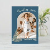 Gold kerstboom Twee Foto 2022-feestdag Feestdagenkaart (Staand voorkant)