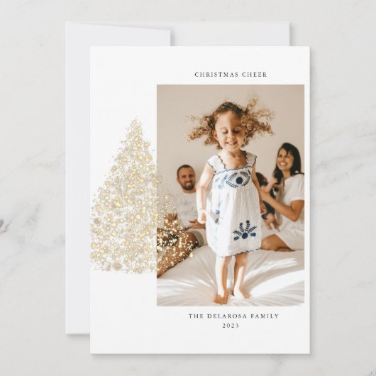 Gold kerstboom Twee Foto 2022-feestdag Kaart (Voorkant)