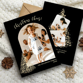 Gold kerstboom Twee foto 2022 Feestdagenkaart