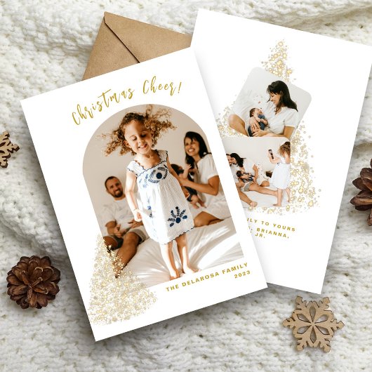 Gold kerstboom Twee foto 2022 Feestdagenkaart