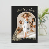 Gold kerstboom Twee foto 2022 Feestdagenkaart (Staand voorkant)