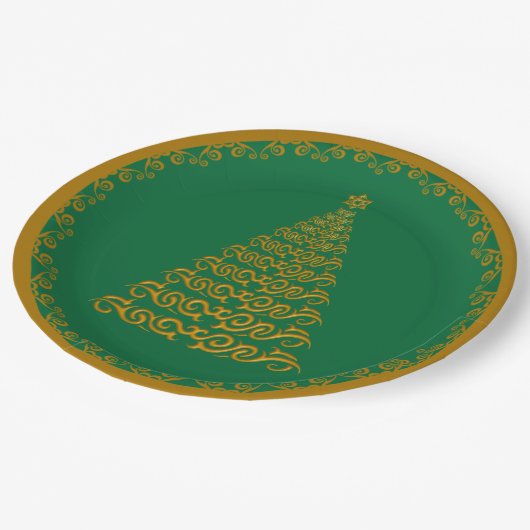 Gold kerstboomfeestdag papieren bordje (Gekanteld)