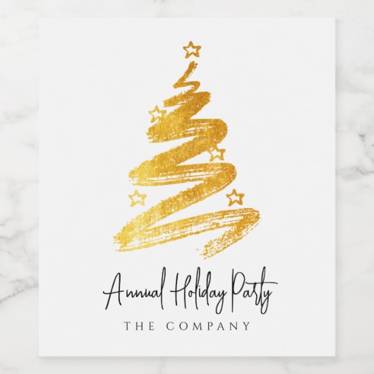 Gold kerstboomfeestdag wijn etiket (Enkel label)