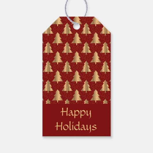 Gold kerstboompatroon op rood cadeaulabel (Voorkant)