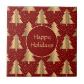 Gold kerstboompatroon op rood tegeltje (Voorkant)