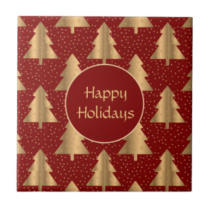 Gold kerstboompatroon op rood tegeltje