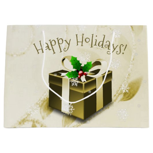 Gold kerstcadeau cadeau groot cadeauzakje (Voorkant)