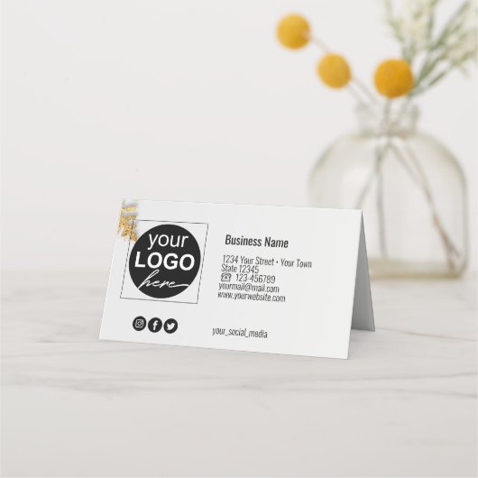 Gold-kerstcadeau met gouden neusvlokken plaatskaartje (Achterkant)