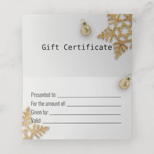 Gold-kerstcadeau met gouden neusvlokken plaatskaartje (Binnenkant ongevouwen)