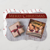 Gold kerstcadeautje Snowy Deck Fancy Knip Foto Feestdagenkaart (Voorkant / Achterkant)