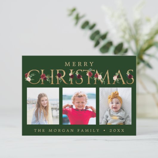 Gold kerstcadeautjes voor fotokaarten bedankkaart (Staand voorkant)