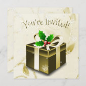 Gold kerstcadeauuitnodiging kaart (Voorkant / Achterkant)