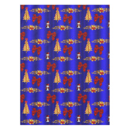 Gold kerstdecoratie op blauw tafelkleed