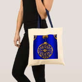 Gold kerstdecoratie op blauw tote bag (Voorkant (product))