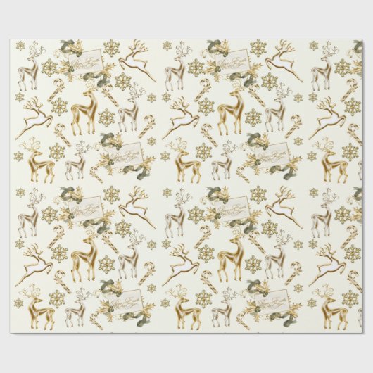 Gold kerstDesign op wit Cadeaupapier (Vlak)