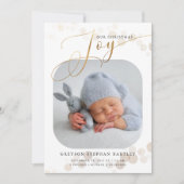 Gold Kerstfeest Joy Baby Foto Birth Aankondiging (Voorkant)