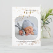 Gold Kerstfeest Joy Baby Foto Birth Aankondiging (Staand voorkant)