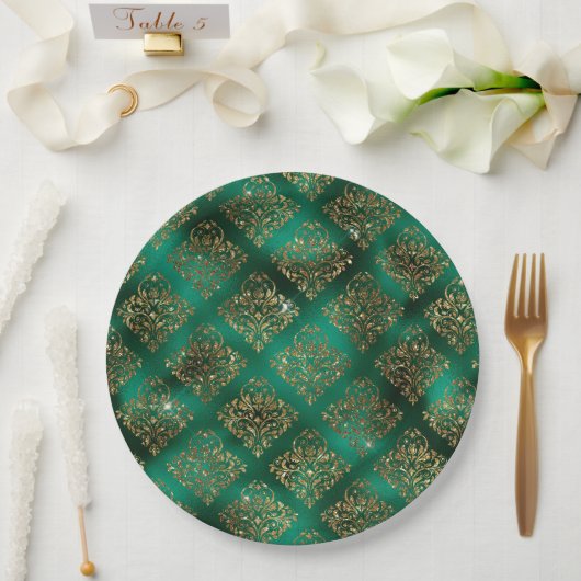 Gold Kerstfeestdag metallic Damask Elegant Papieren Bordje (Huwelijk)