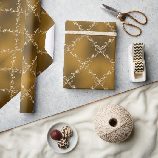 Gold kerstfeestdag metallische Damask Gift Cadeaupapier (Crafts)