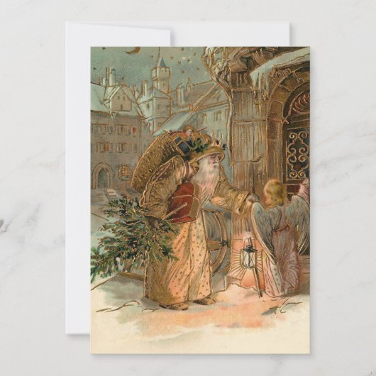 Gold  kerstman en Angel Feestdagenkaart (Voorkant)