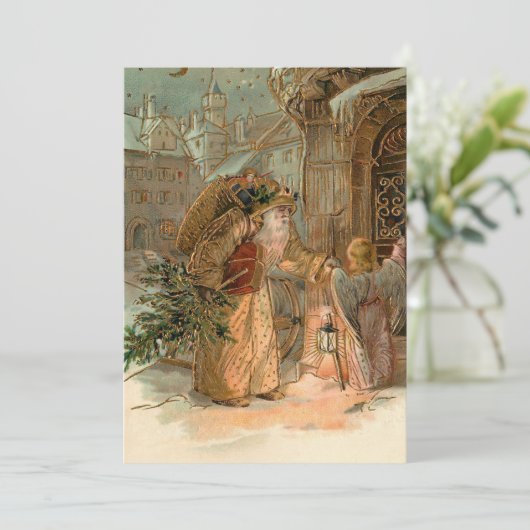 Gold  kerstman en Angel Feestdagenkaart (Staand voorkant)