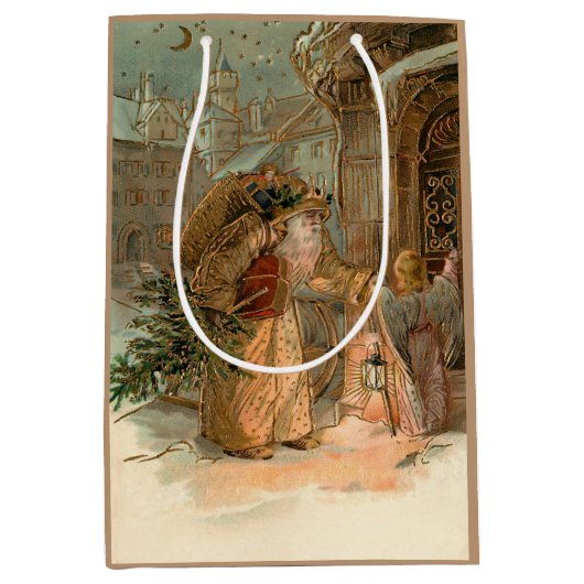 Gold  kerstman en Angel Medium Cadeauzakje (Voorkant)