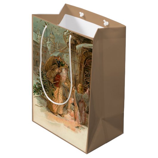 Gold  kerstman en Angel Medium Cadeauzakje (Achterkant Gekanteld)