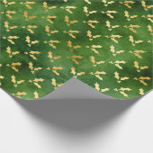 Gold Kerstmis Holly op groen Cadeaupapier (Hoek)