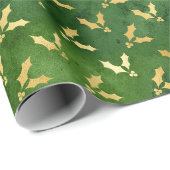 Gold Kerstmis Holly op groen Cadeaupapier (Rol Hoek)