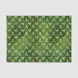 Gold Kerstmis Holly op groen Tissuepapier