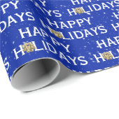 Gold Kerstmis op blauw Cadeaupapier (Rol Hoek)