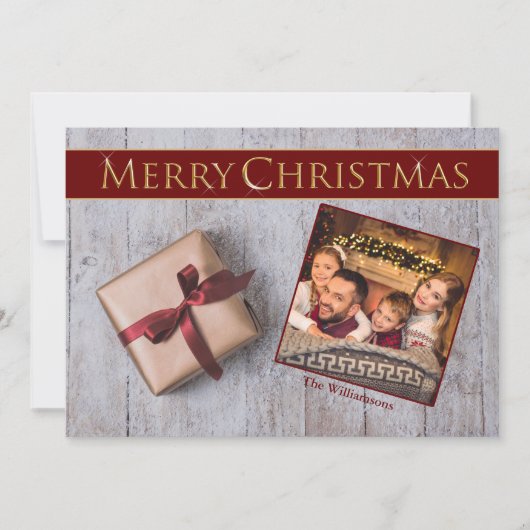 Gold Kerstmis op Snowy Deck Foto Feestdagenkaart (Voorkant)