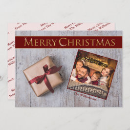 Gold Kerstmis op Snowy Deck Foto Feestdagenkaart