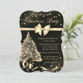 Gold Kerstmis pine Tree, Bow, kerstfeest Kaart (Staand voorkant)