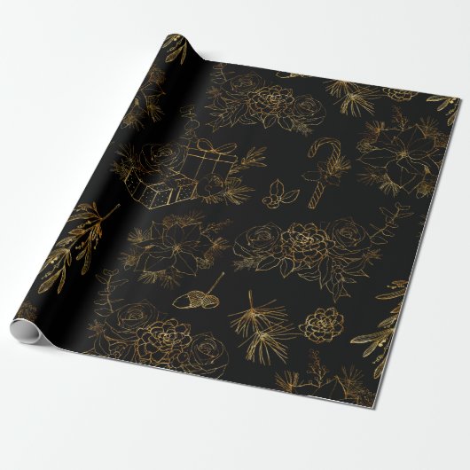 Gold kerstpatroon cadeaupapier (Uitgerold)