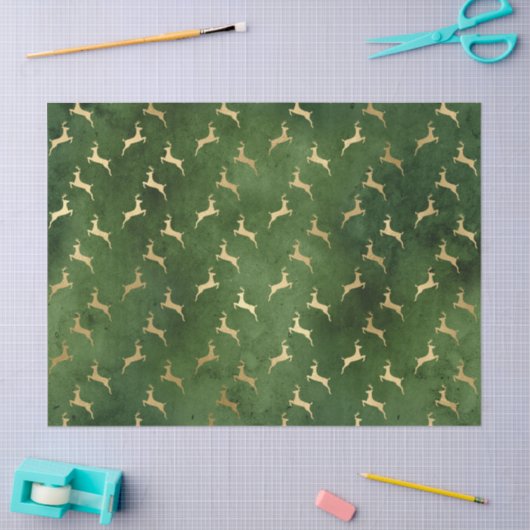 Gold Kerstrendiertje op groene ontkoppeling Tissuepapier (Craft)