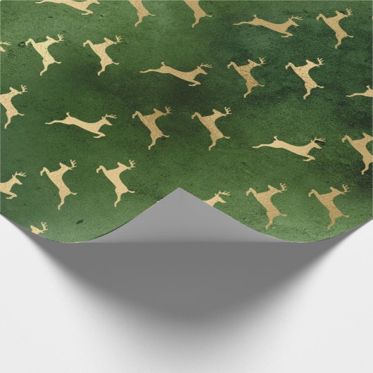 Gold Kerstrendiervis op groen Cadeaupapier (Hoek)