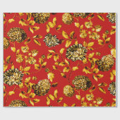 Gold Kerstrode  Grote Floral Toile Cadeaupapier (Vlak)