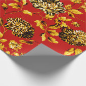 Gold Kerstrode  Grote Floral Toile Cadeaupapier (Hoek)