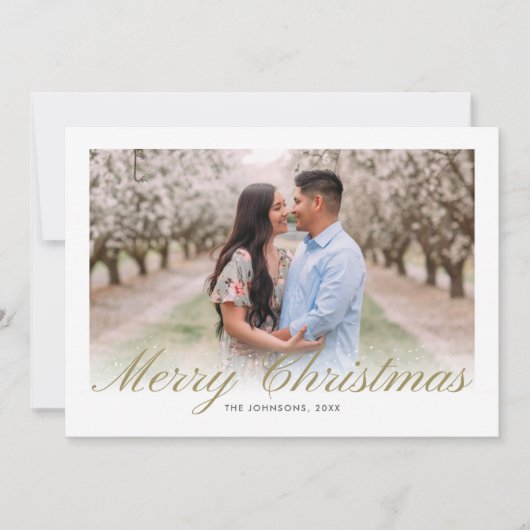 Gold Kerstscript kalligrafie Mint Collage Feestdagenkaart (Voorkant)